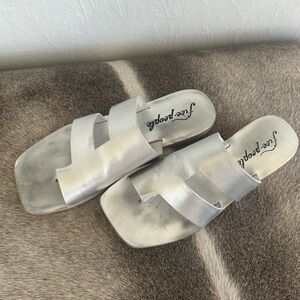 Free People Metallic Silver Slide Sandals